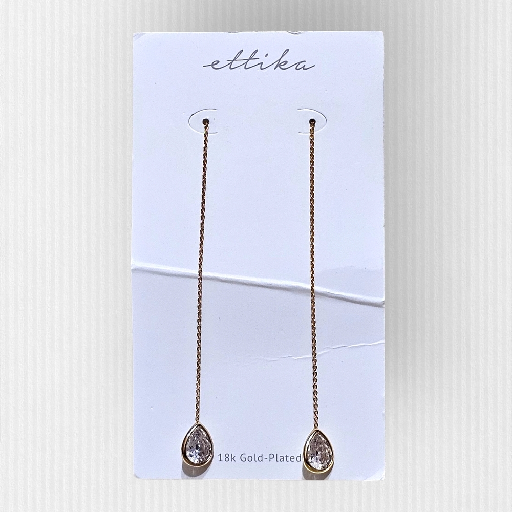 Ettika Crystal Teardrop Threader Gold Minimalist Earrings Women's Jewelry NWT - Picture 2 of 7